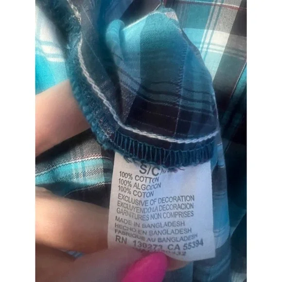 Rock 47 by Wrangler Mens Plaid Western Shirt Long Sleeve Small Blue - Picture 4 of 7